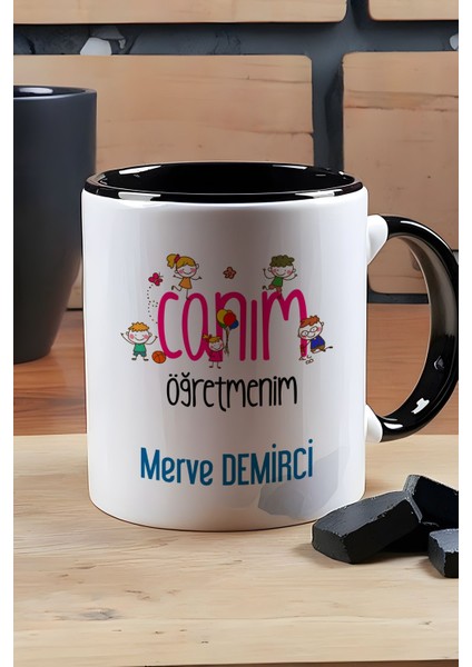 Kişiye Özel Sınıf Öğretmenine Hediye Kupa Bardak Siyah Canım Öğretmenim