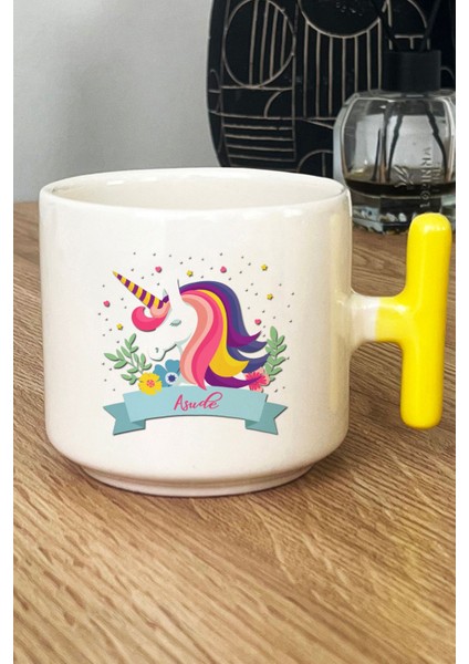 Kişiye Özel Unicorn Kupa Bardak T Kulplu Sarı Kız Çocuğa Hediye fiyatları