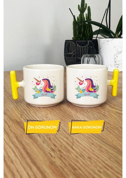 Kişiye Özel Unicorn Kupa Bardak T Kulplu Sarı Kız Çocuğa Hediye modelleri