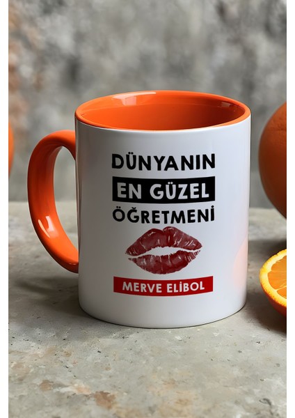 Kişiye Özel Dünyanın En Güzel Öğretmeni Kupa Bardak Turuncu Öğretmenler Günü Hediyesi fiyatları