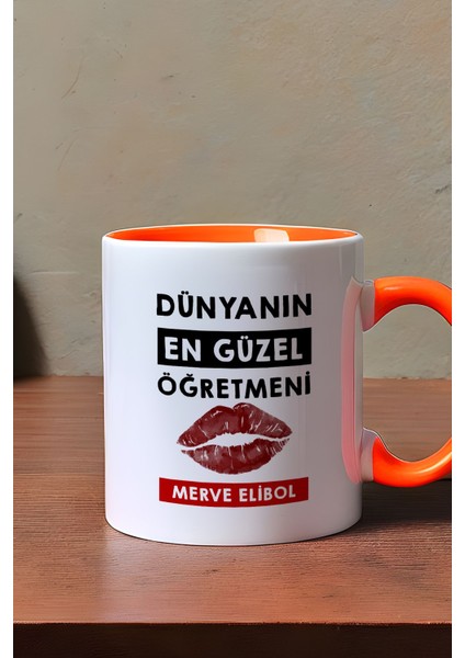 Kişiye Özel Dünyanın En Güzel Öğretmeni Kupa Bardak Turuncu Öğretmenler Günü Hediyesi modelleri