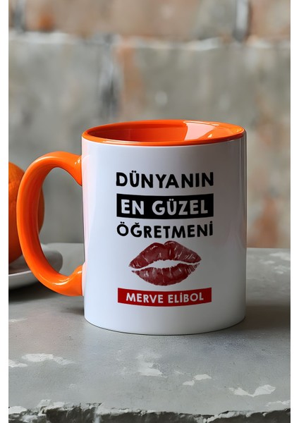 Kişiye Özel Dünyanın En Güzel Öğretmeni Kupa Bardak Turuncu Öğretmenler Günü Hediyesi fırsatları