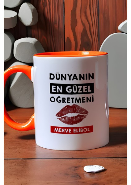 Kişiye Özel Dünyanın En Güzel Öğretmeni Kupa Bardak Turuncu Öğretmenler Günü Hediyesi indirimleri
