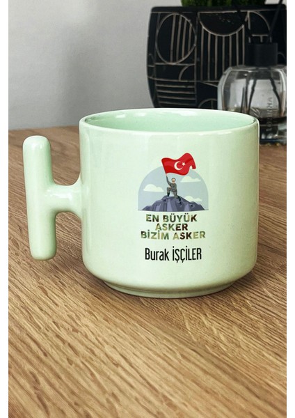 Kişiye Özel En Büyük Asker Pastel T Kulplu Kupa Bardak Yeşil Askere Hediye