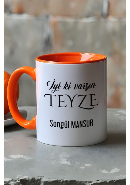 Kişiye Özel Iyi Ki Varsın Teyze Kupa Bardak Turuncu Anneler Günü Hediyesi fırsatları