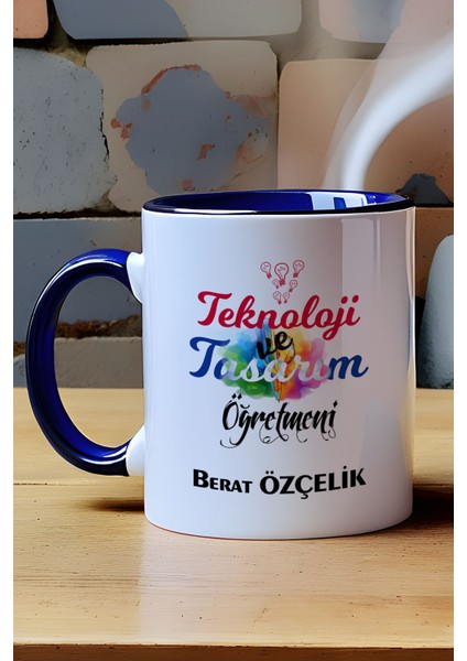 Kişiye Özel Teknoloji ve Tasarım Öğretmeni Kupa Bardak Lacivert modelleri