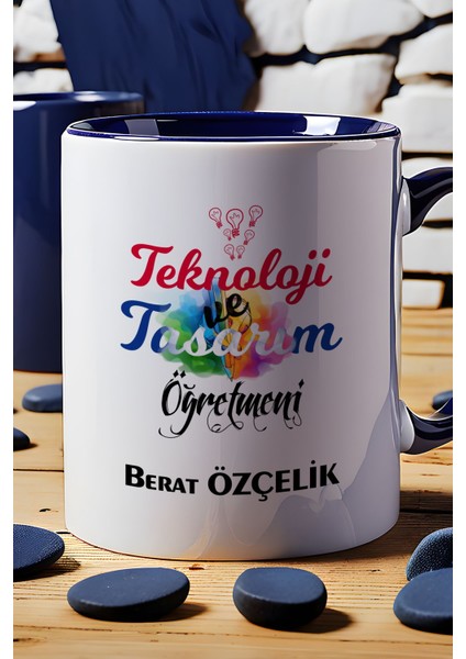 Kişiye Özel Teknoloji ve Tasarım Öğretmeni Kupa Bardak Lacivert indirimleri