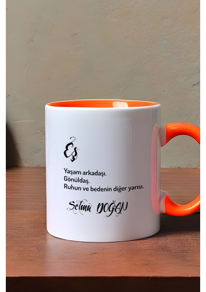 Kişiye Özel Eş Kupa Bardak Turuncu Yıldönümü Hediyesi modelleri