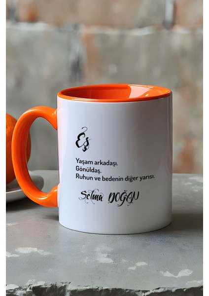 Kişiye Özel Eş Kupa Bardak Turuncu Yıldönümü Hediyesi fırsatları