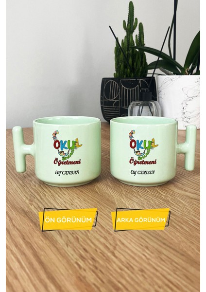 Kişiye Özel Okul Öncesi Öğretmeni -2- Pastel T Kulplu Kupa Bardak Yeşil modelleri