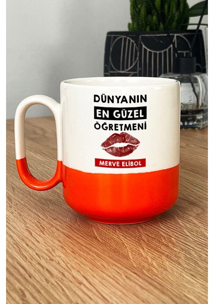 Kişiye Özel Dünyanın En Güzel Öğretmeni Pro Kupa Bardak Turuncu Öğretmenler Günü Hediyesi