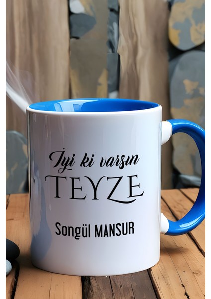 Kişiye Özel Iyi Ki Varsın Teyze Kupa Bardak Mavi Anneler Günü Hediyesi fiyatları