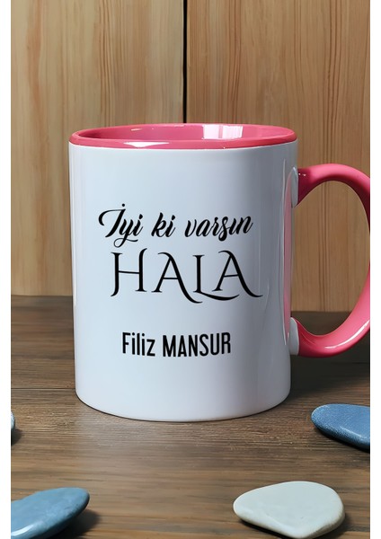 Kişiye Özel Iyi Ki Varsın Hala Kupa Bardak Pembe Doğum Günü Hediyesi