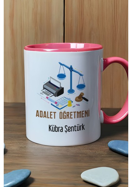 Kişiye Özel Adalet Öğretmeni Kupa Bardak Pembe Öğretmenler Günü Hediyesi