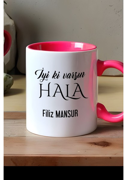 Kişiye Özel Iyi Ki Varsın Hala Kupa Bardak Pembe Doğum Günü Hediyesi modelleri