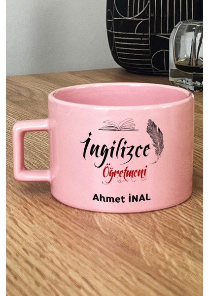 Kişiye Özel Ingilizce Öğretmeni Pastel Fincan Pembe Öğretmenler Günü Hediyesi