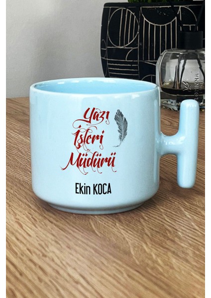 Kişiye Özel Yazı Işleri Müdürü Pastel T Kulplu Kupa Bardak Mavi fiyatları