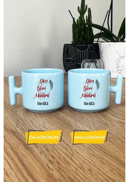 Kişiye Özel Yazı Işleri Müdürü Pastel T Kulplu Kupa Bardak Mavi modelleri