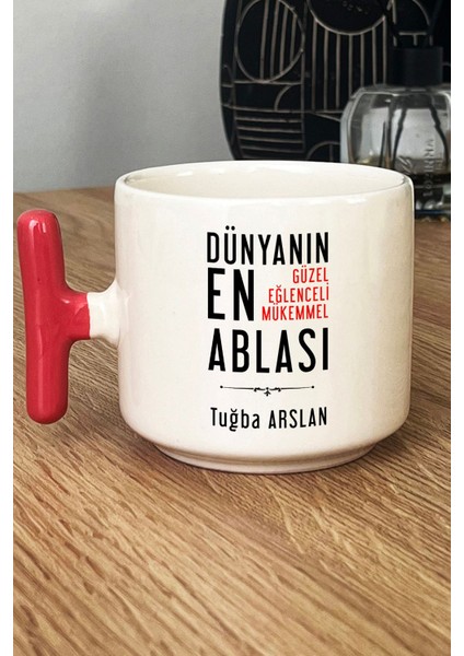 Kişiye Özel Abla Kupa Bardak T Kulplu Pembe Ablaya Doğum Günü Hediyesi