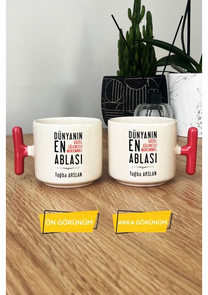 Kişiye Özel Abla Kupa Bardak T Kulplu Pembe Ablaya Doğum Günü Hediyesi modelleri