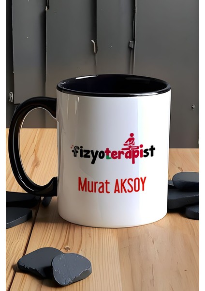 Kişiye Özel Fizyoterapist Kupa Bardak Siyah Isme Özel Tıp Bayramı Hediyeleri
