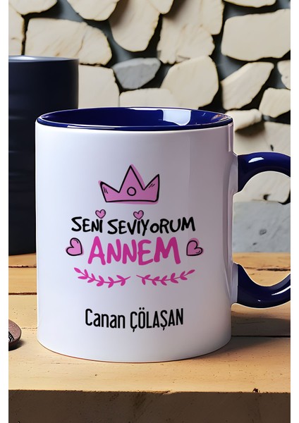 Kişiye Özel Seni Seviyorum Annem Kupa Bardak Lacivert Anneye Doğum Günü Hediyesi fiyatları