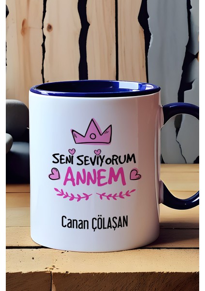 Kişiye Özel Seni Seviyorum Annem Kupa Bardak Lacivert Anneye Doğum Günü Hediyesi fırsatları