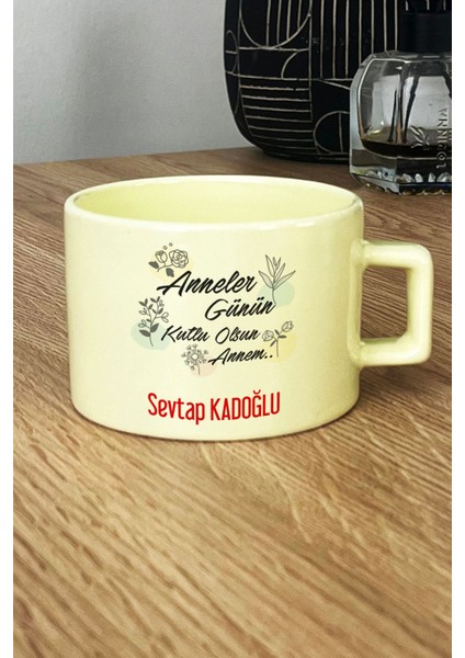 Kişiye Özel Anneler Günü Hediyesi Pastel Fincan Sarı Anneye Hediye