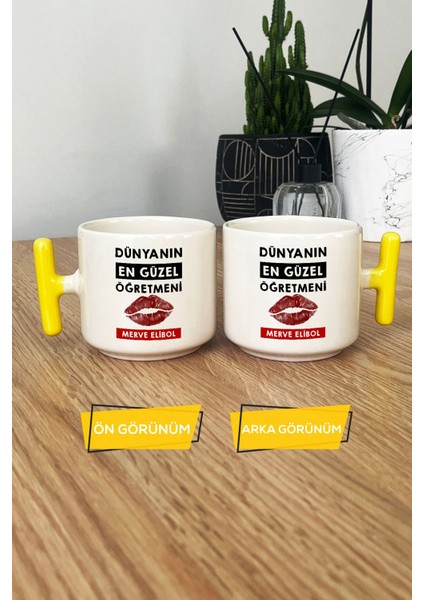 Kişiye Özel Dünyanın En Güzel Öğretmeni Kupa Bardak T Kulplu Sarı Öğretmenler Günü Hediyesi modelleri