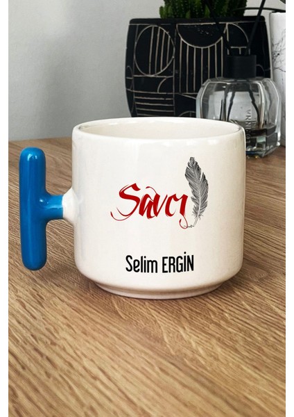 Kişiye Özel Savcı Kupa Bardak T Kulplu Mavi