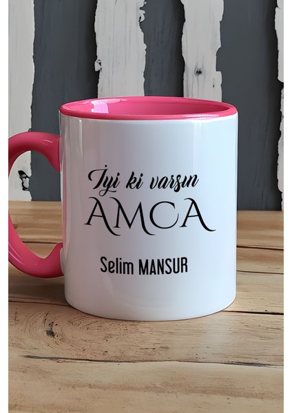 Kişiye Özel Iyi Ki Varsın Amca Kupa Bardak Pembe Doğum Günü Hediyesi indirimleri