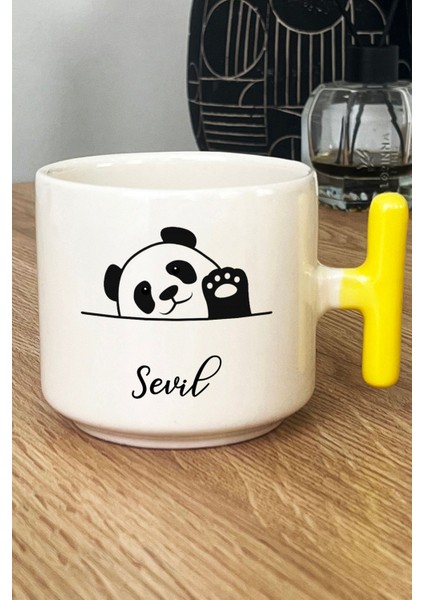 Kişiye Özel Sevimli Panda Kupa Bardak T Kulplu Sarı Pandalı Hediye fiyatları