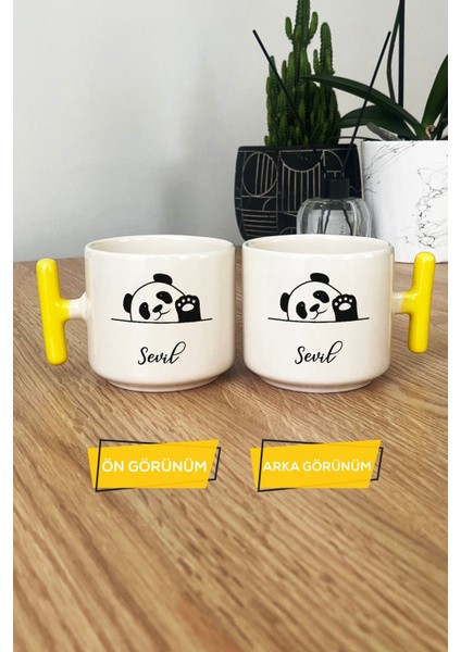 Kişiye Özel Sevimli Panda Kupa Bardak T Kulplu Sarı Pandalı Hediye modelleri