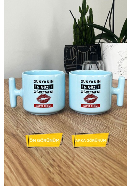 Kişiye Özel Dünyanın En Güzel Öğretmeni Pastel T Kulplu Kupa Bardak Mavi Öğretmenler Günü Hediyesi modelleri