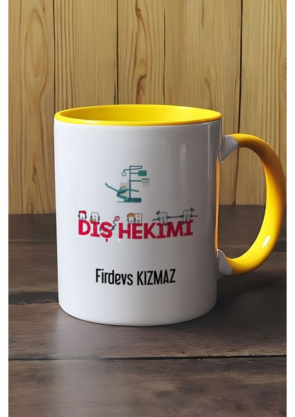 Kişiye Özel Diş Hekimi Kupa Bardak Sarı Diş Hekimleri Günü Hediyesi