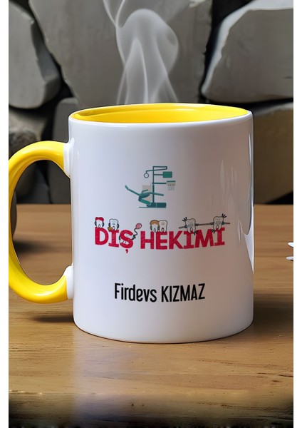 Kişiye Özel Diş Hekimi Kupa Bardak Sarı Diş Hekimleri Günü Hediyesi