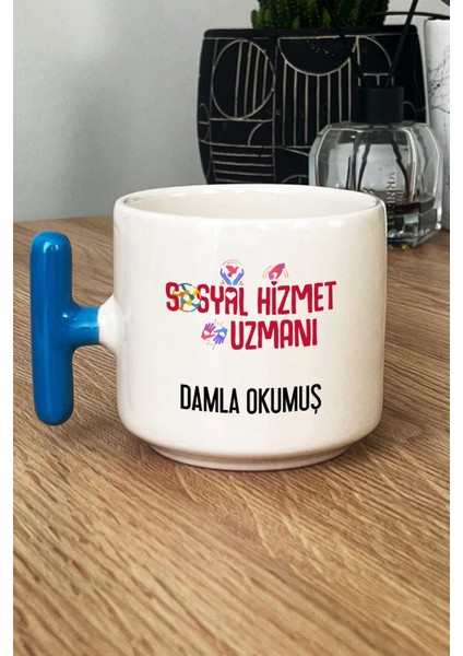 Kişiye Özel Sosyal Hizmet Uzmanı Kupa Bardak T Kulplu Mavi