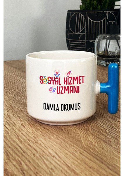 Kişiye Özel Sosyal Hizmet Uzmanı Kupa Bardak T Kulplu Mavi
