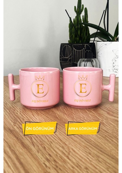 Kişiye Özel Baş Harf ve Isim Yazılı Isme Özel Pastel T Kulplu Kupa Bardak Pembe Yeni Iş Hediyesi modelleri