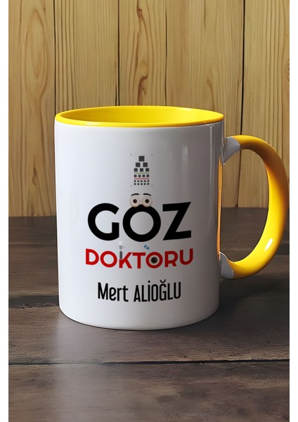 Kişiye Özel Göz Doktoru Kupa Bardak Sarı Isme Özel Tıp Bayramı Hediyeleri
