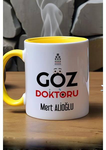 Kişiye Özel Göz Doktoru Kupa Bardak Sarı Isme Özel Tıp Bayramı Hediyeleri
