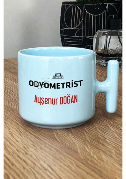 Kişiye Özel Odyometrist Pastel T Kulplu Kupa Bardak Mavi Isme Özel Tıp Bayramı Hediyeleri