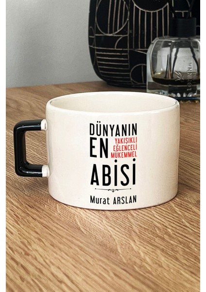 Kişiye Özel Abi Lüks Fincan Siyah Ağabeye Babalar Günü Hediyesi