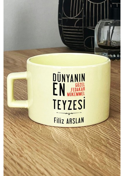 Kişiye Özel Teyzeye Hediye Pastel Fincan Sarı Teyzeye Doğum Günü Hediyesi