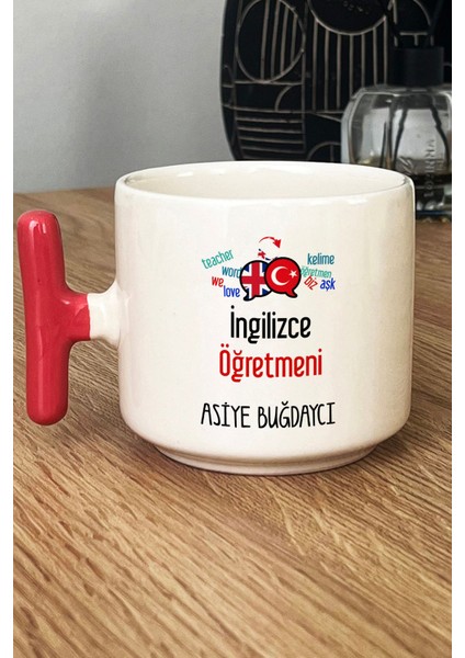 Kişiye Özel Ingilizce Öğretmeni -2- Kupa Bardak T Kulplu Pembe Öğretmenler Günü Hediyesi