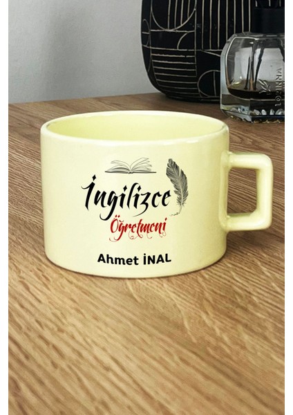 Kişiye Özel Ingilizce Öğretmeni Pastel Fincan Sarı Öğretmenler Günü Hediyesi fiyatları