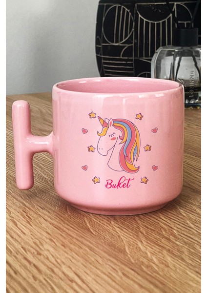 Kişiye Özel Unicorn Pastel T Kulplu Kupa Bardak Pembe Kız Çocuğa Doğum Günü Hediyesi
