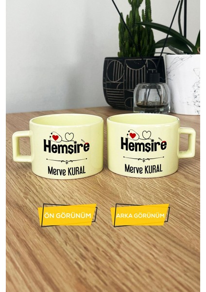 Kişiye Özel Hemşire Pastel Fincan Sarı Isme Özel Tıp Bayramı Hediyesi modelleri