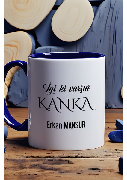 Kişiye Özel Iyi Ki Varsın Kanka Kupa Bardak Lacivert Arkadaşa Hediye