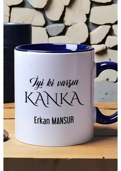 Kişiye Özel Iyi Ki Varsın Kanka Kupa Bardak Lacivert Arkadaşa Hediye